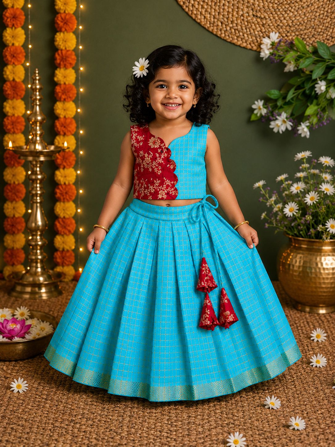 Kiara Zari Check Pattu Set for Girls